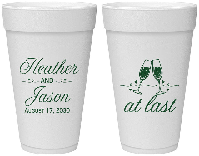 Personalized Wedding 20 oz Foam Cups - At Last | 382