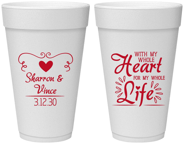 Personalized Wedding 20 oz Foam Cups - Heart Life | 387