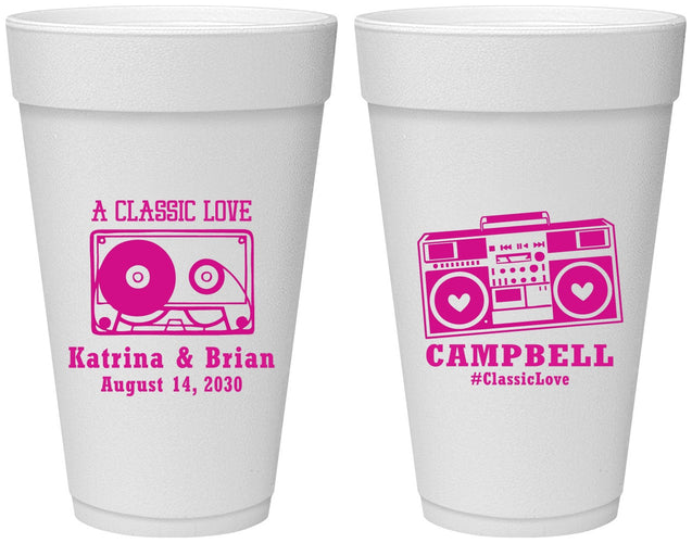 Personalized Wedding 20 oz Foam Cups - Class Love Cassette Tape | 389