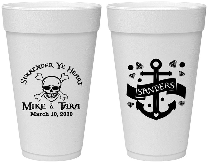 Personalized Wedding 20 oz Foam Cups - Anchor Nautical | 391