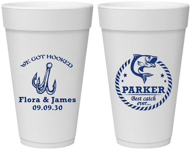 Personalized Wedding 20 oz Foam Cups - We Got Hooked Fish | 392