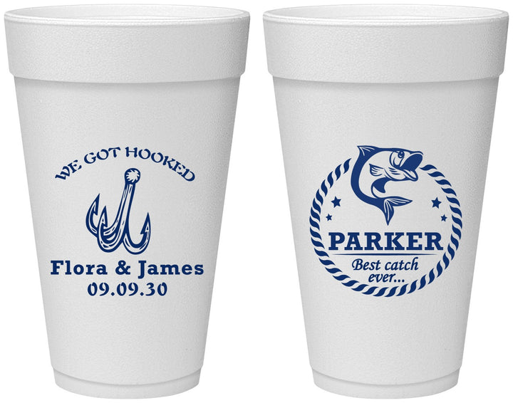 Personalized Wedding 20 oz Foam Cups - We Got Hooked Fish | 392