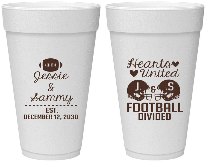 Personalized Wedding 20 oz Foam Cups - Hearts United Football | 395