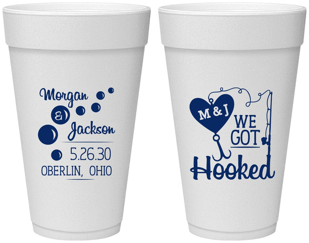 Personalized Wedding 20 oz Foam Cups - We Got Hooked Fish | 396