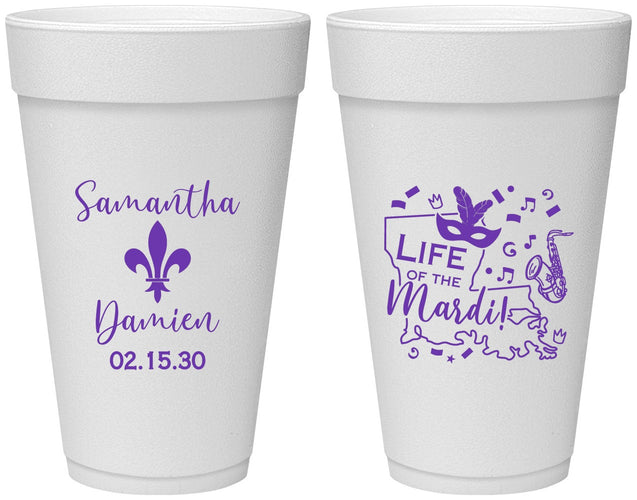 Personalized Wedding 20 oz Foam Cups - Mardi Gras | 398