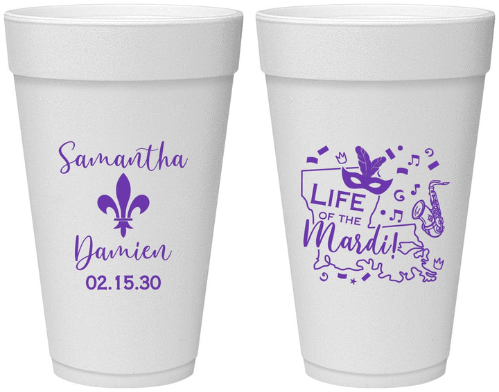 Personalized Wedding 20 oz Foam Cups - Mardi Gras | 398