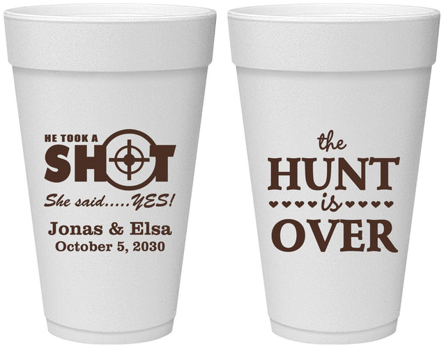 Personalized Wedding 20 oz Foam Cups - The Hunt Is Over | 400