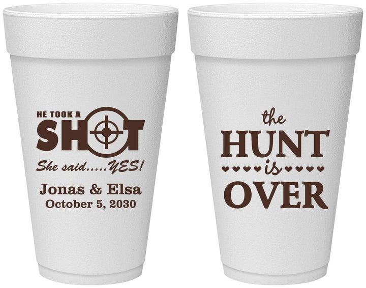 Personalized Wedding 20 oz Foam Cups - The Hunt Is Over | 400