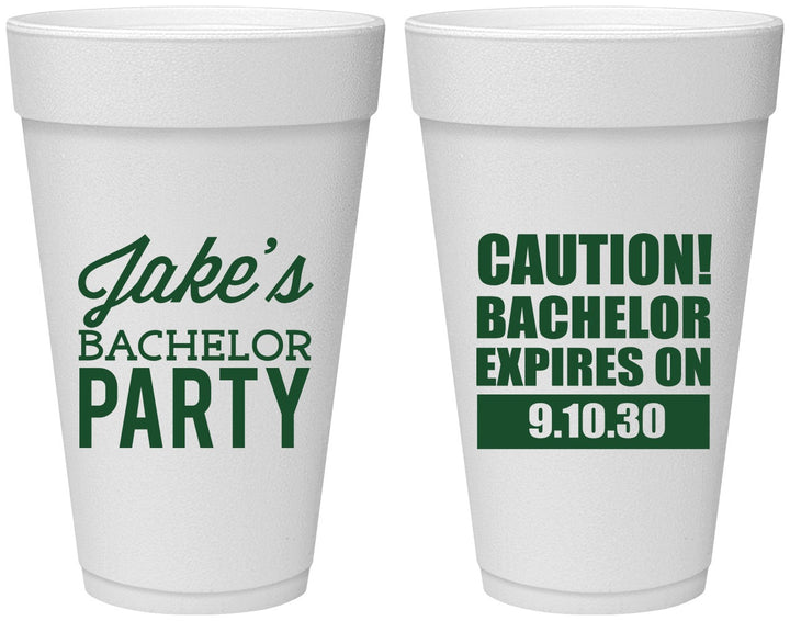 Personalized Bachelor Party 20 oz Foam Cups - Caution Expires On | 40009