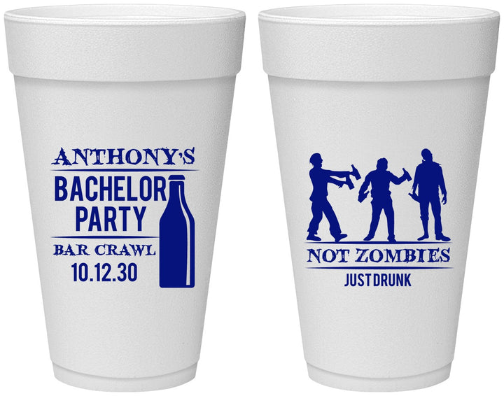 Personalized Bachelor Party 20 oz Foam Cups - Bar Crawl | 40010