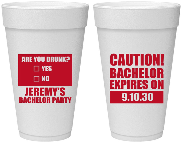 Personalized Bachelor Party 20 oz Foam Cups - Caution Expires On | 40012