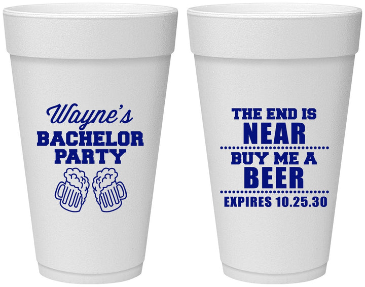 Personalized Bachelor Party 20 oz Foam Cups - Beer | 40014