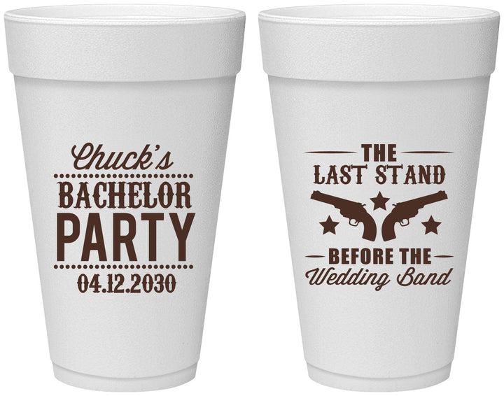 Personalized Bachelor Party 20 oz Foam Cups - Last Stand Wedding Bands | 40015