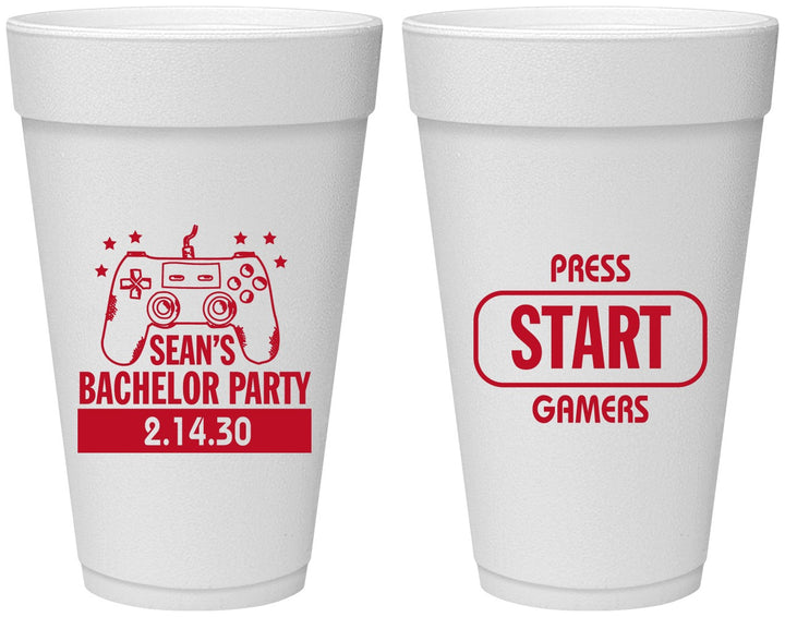 Personalized Bachelor Party 20 oz Foam Cups - Video Games | 40018