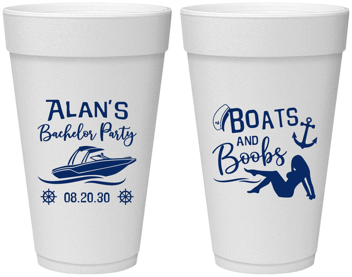 Personalized Bachelor Party 20 oz Foam Cups - Nautical Boats | 40021