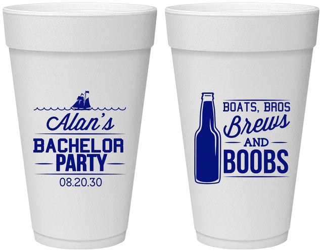 Personalized Bachelor Party 20 oz Foam Cups - Brews And Boobs | 40022