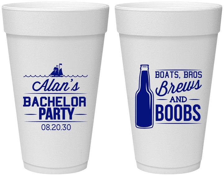 Personalized Bachelor Party 20 oz Foam Cups - Brews And Boobs | 40022