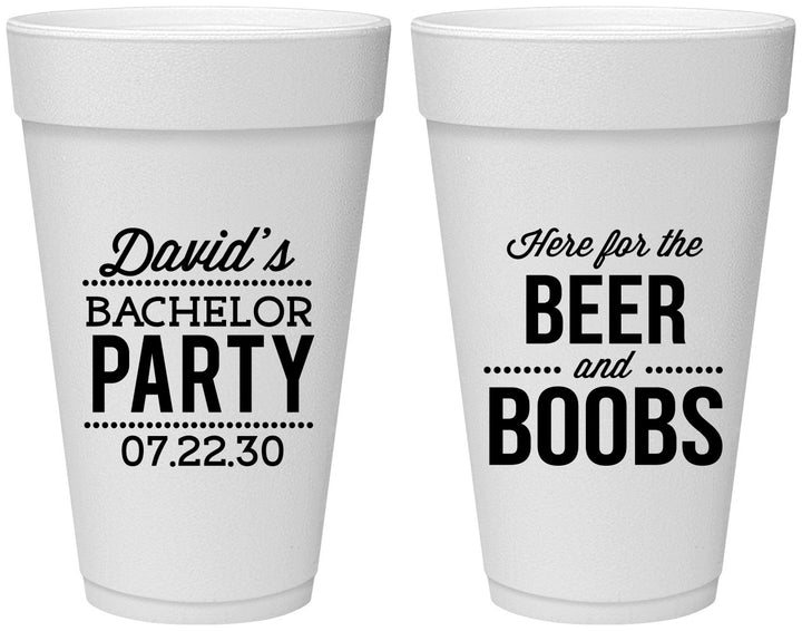 Personalized Bachelor Party 20 oz Foam Cups - Beer And Boobs | 40027