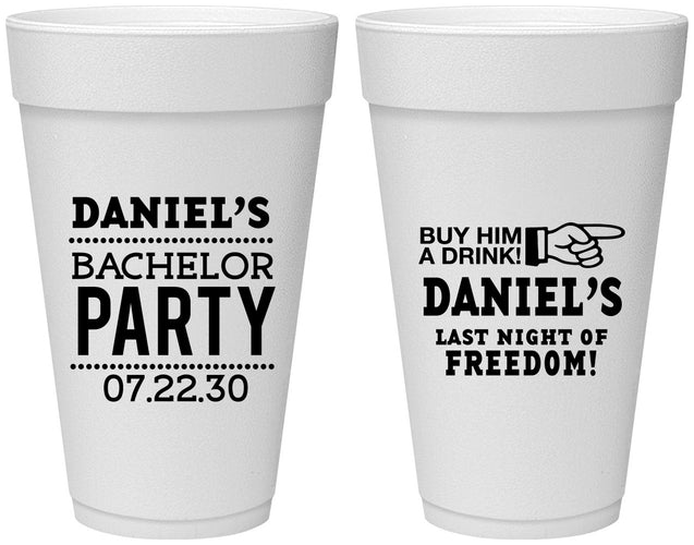 Personalized Bachelor Party 20 oz Foam Cups - Last Night Of Freedom | 40029
