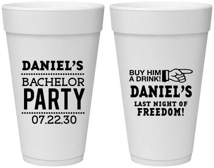 Personalized Bachelor Party 20 oz Foam Cups - Last Night Of Freedom | 40029