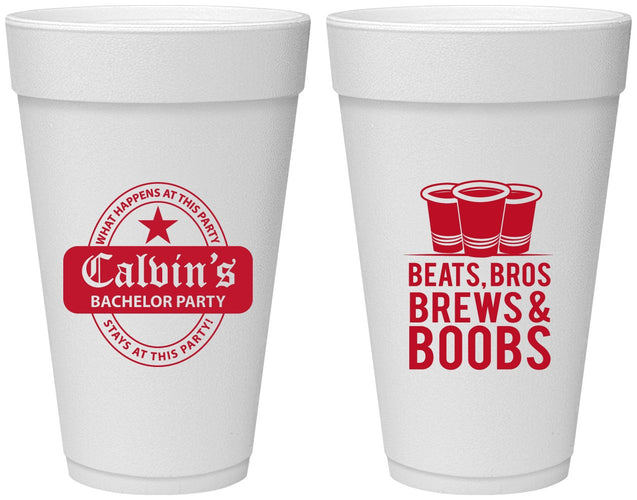 Personalized Bachelor Party 20 oz Foam Cups - Brews And Boobs | 40031