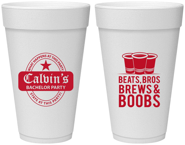 Personalized Bachelor Party 20 oz Foam Cups - Brews And Boobs | 40031