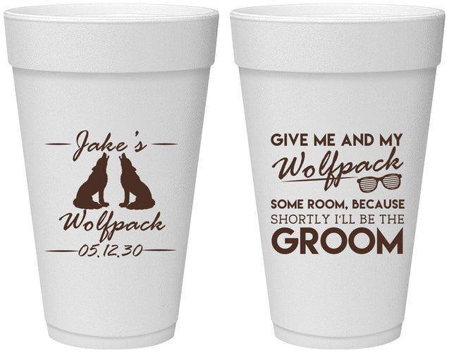 Personalized Bachelor Party 20 oz Foam Cups - Wolfpack | 40036
