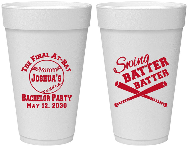 Personalized Bachelor Party 20 oz Foam Cups - Baseball | 40038