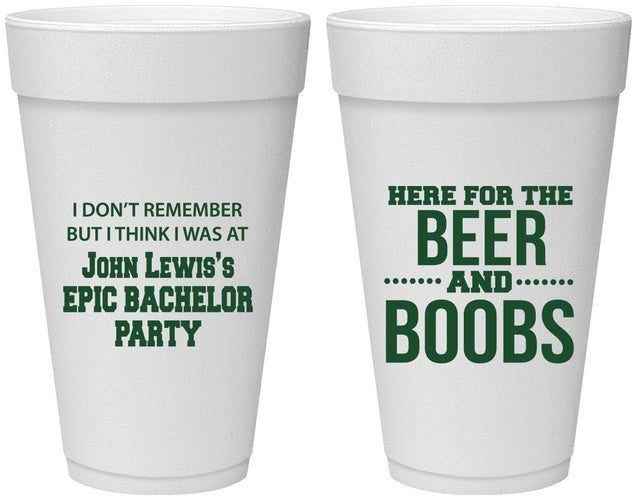 Personalized Bachelor Party 20 oz Foam Cups - Beer And Boobs | 40039