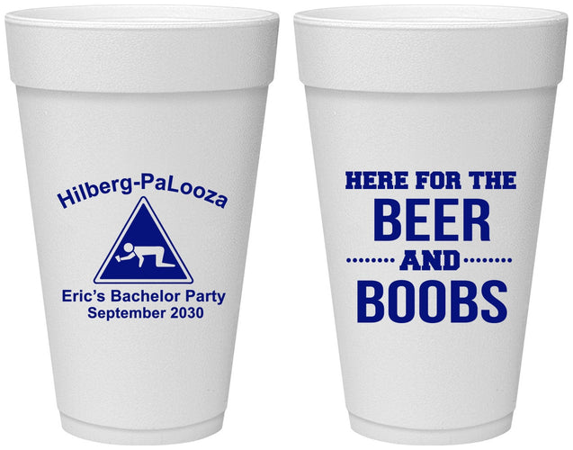 Personalized Bachelor Party 20 oz Foam Cups - Beer And Boobs | 40040