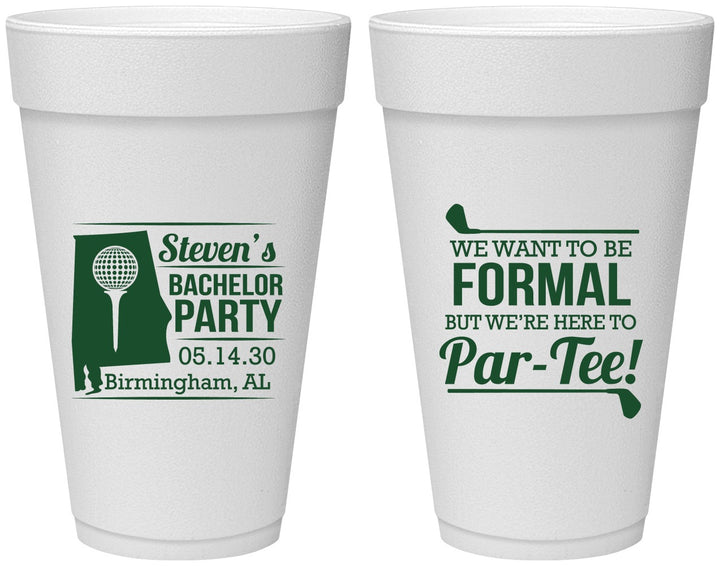 Personalized Bachelor Party 20 oz Foam Cups - Golf Par Tee | 40043