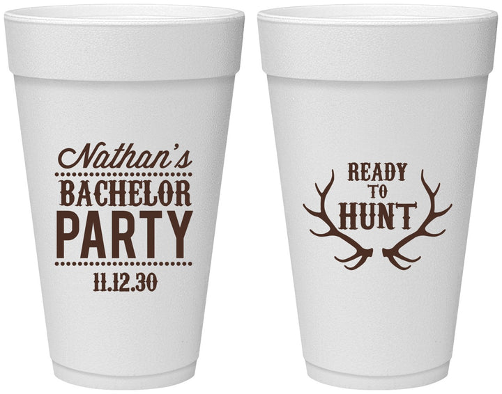 Personalized Bachelor Party 20 oz Foam Cups - Ready To Hunt | 40044