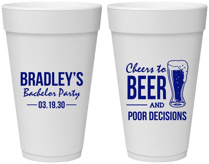 Personalized Bachelor Party 20 oz Foam Cups - Beer Pour Decisions | 40045