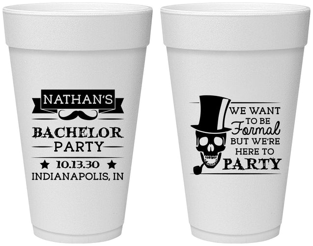 Personalized Bachelor Party 20 oz Foam Cups - Formal Skeleton | 40048
