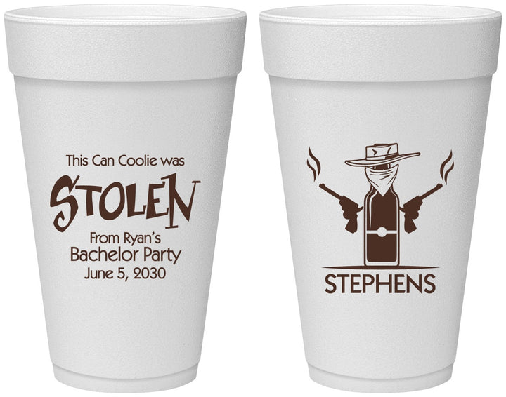 Personalized Bachelor Party 20 oz Foam Cups - Stolen | 40049