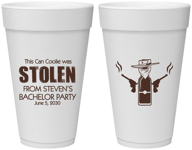 Personalized Bachelor Party 20 oz Foam Cups - Stolen | 40053