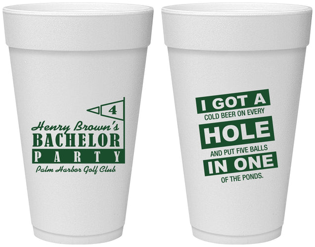 Personalized Bachelor Party 20 oz Foam Cups - Golf | 40055