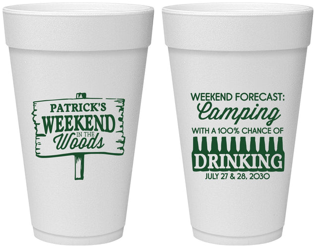 Personalized Bachelor Party 20 oz Foam Cups - Camping | 40064