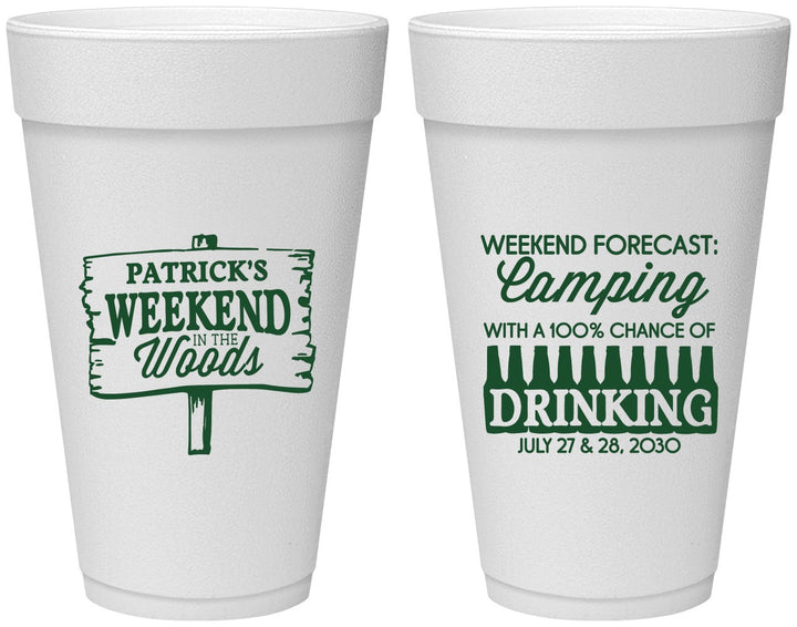 Personalized Bachelor Party 20 oz Foam Cups - Camping | 40064