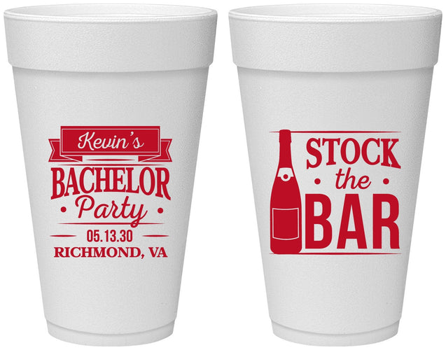 Personalized Bachelor Party 20 oz Foam Cups - Stock The Bar | 40073