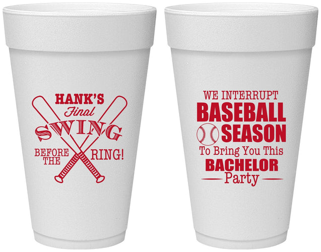 Personalized Bachelor Party 20 oz Foam Cups - Baseball | 40075
