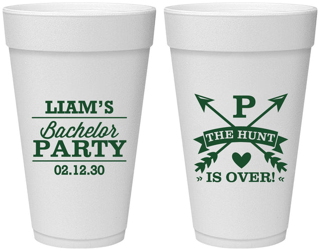 Personalized Bachelor Party 20 oz Foam Cups - Hunt Is Over | 40082