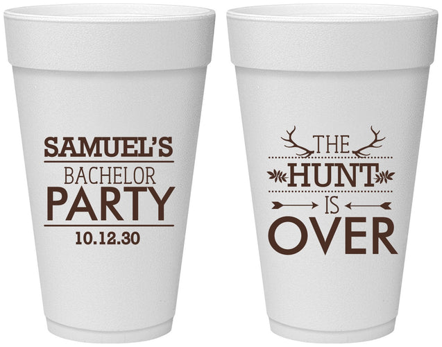 Personalized Bachelor Party 20 oz Foam Cups - Hunt Is Over | 40084