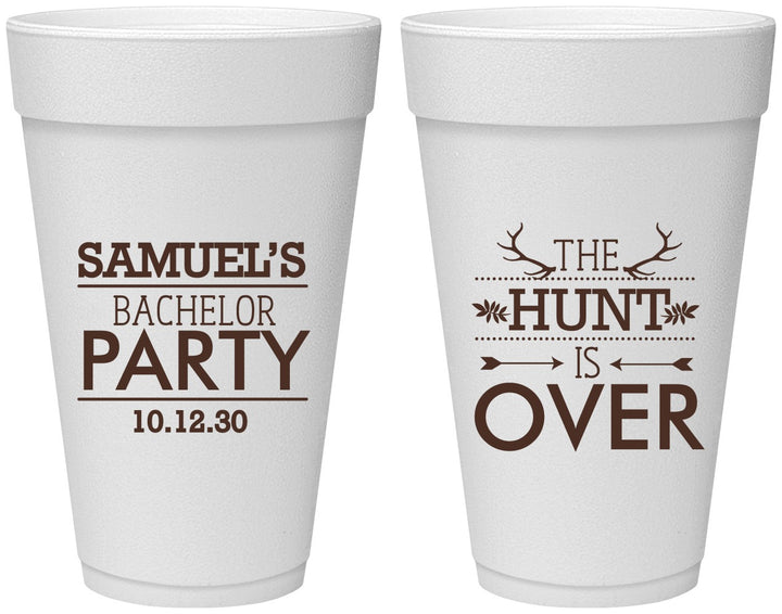 Personalized Bachelor Party 20 oz Foam Cups - Hunt Is Over | 40084