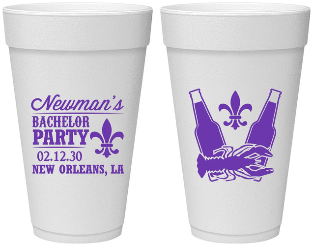 Personalized Bachelor Party 20 oz Foam Cups - Mardi Gras | 40085