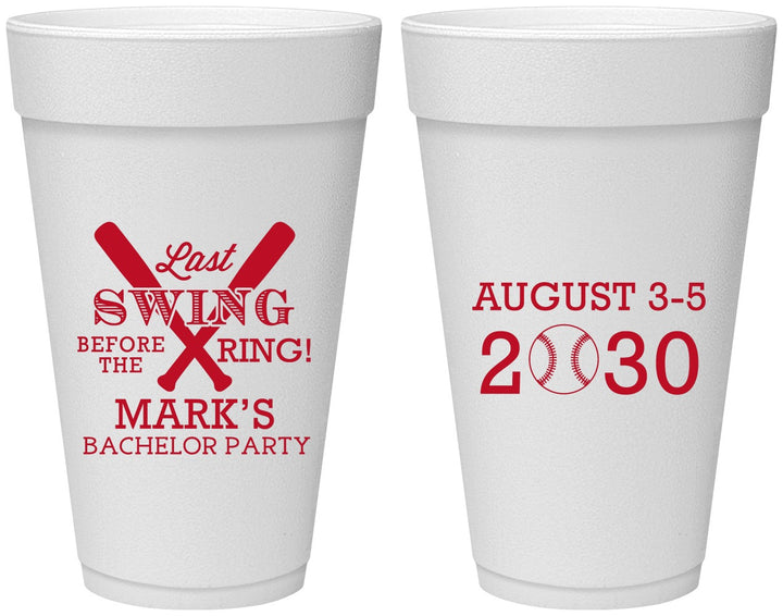 Personalized Bachelor Party 20 oz Foam Cups - Baseball | 40086