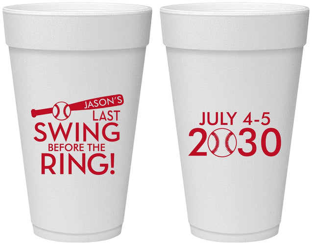Personalized Bachelor Party 20 oz Foam Cups - Baseball | 40087