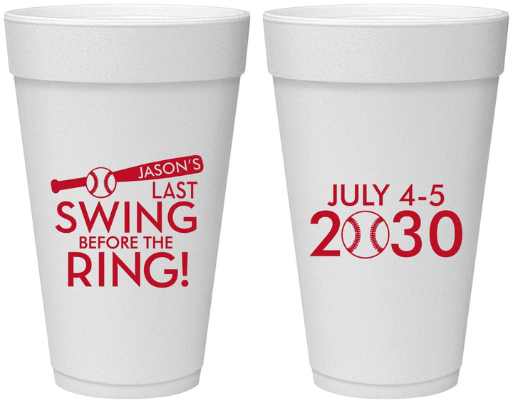 Personalized Bachelor Party 20 oz Foam Cups - Baseball | 40087