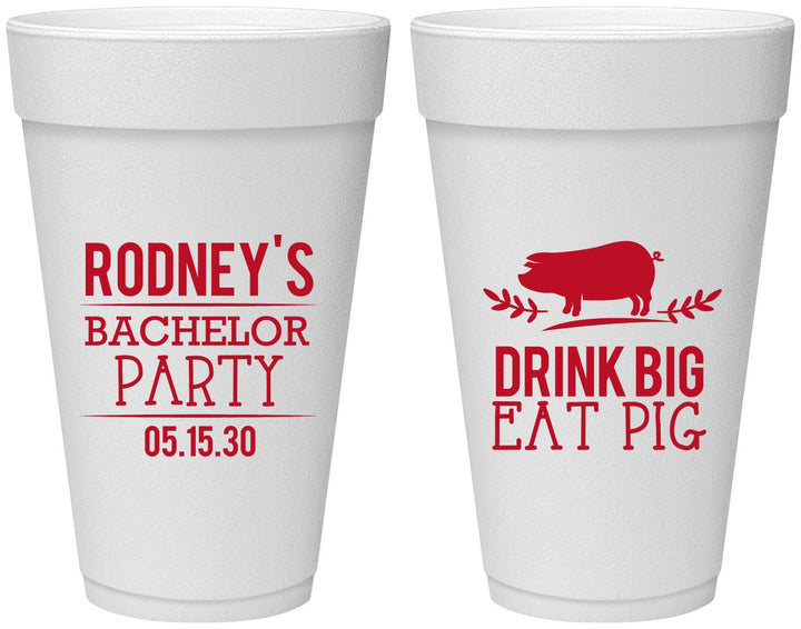 Personalized Bachelor Party 20 oz Foam Cups - Bbq | 40088