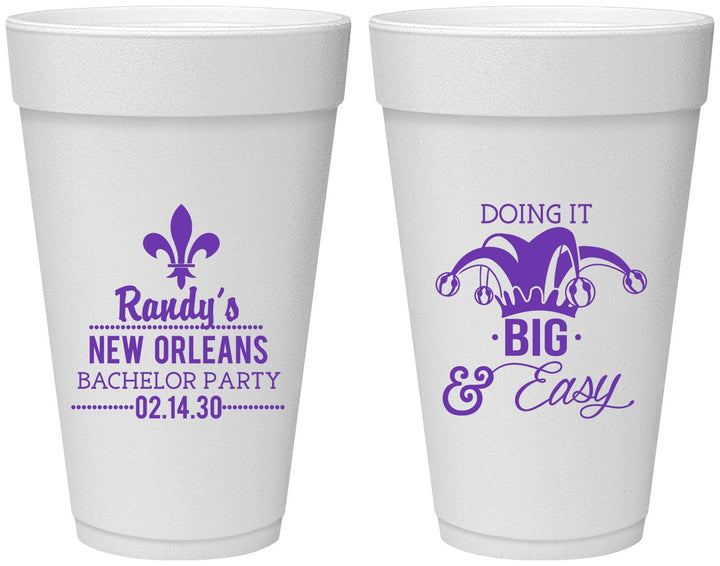 Personalized Bachelor Party 20 oz Foam Cups - Mardi Gras | 40089